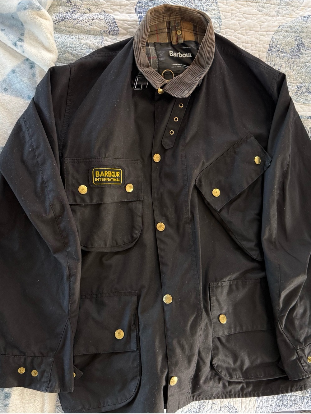 Barbour Black Military-Style Waxed Field Jacket with Corduroy Collar